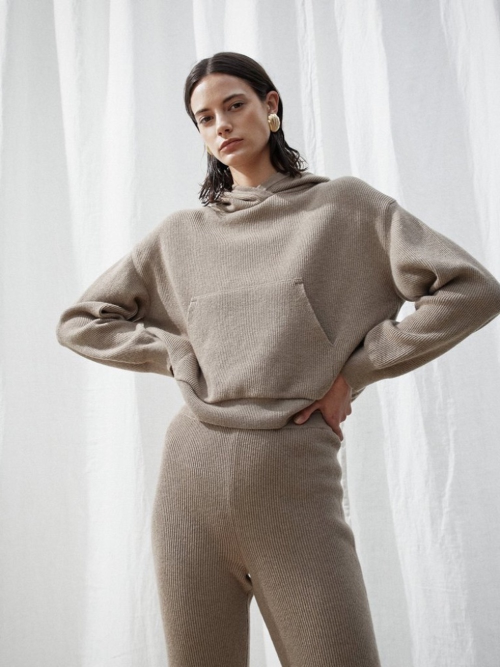 Nanushka MOG Cashmere Wool Knit Hoodie in Taupe - Picture 9 of 9